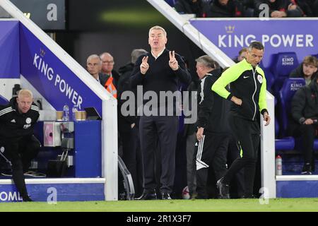 Leicester, UK. 15th May 2023. Leicester City Manager Dean Smith gestures during the Premier League match between Leicester City and Liverpool at the King Power Stadium, Leicester on Monday 15th May 2023. (Photo: James Holyoak | MI News) Credit: MI News & Sport /Alamy Live News Stock Photo