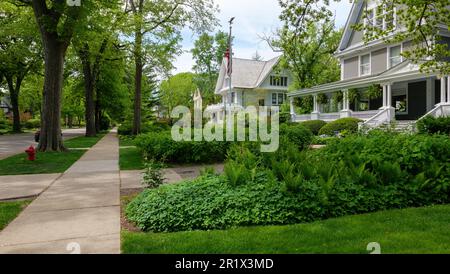 Historic homes on North Kenilworth Avenue. Frank Lloyd Wright Historic District, Oak Park, Illinois. Stock Photo