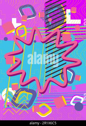 Busy colorful explosion geometric shapes background. Abstract multicolored vintage random geometry template. Simple vibrant colors geometrical graphic Stock Vector