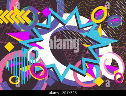 Busy colorful explosion geometric shapes background. Abstract multicolored vintage random geometry template. Simple vibrant colors geometrical graphic Stock Vector