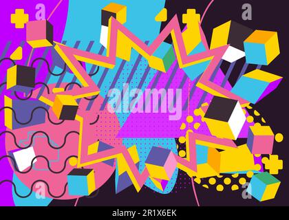 Busy colorful explosion geometric shapes background. Abstract multicolored vintage random geometry template. Simple vibrant colors geometrical graphic Stock Vector