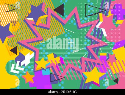 Busy colorful explosion geometric shapes background. Abstract multicolored vintage random geometry template. Simple vibrant colors geometrical graphic Stock Vector