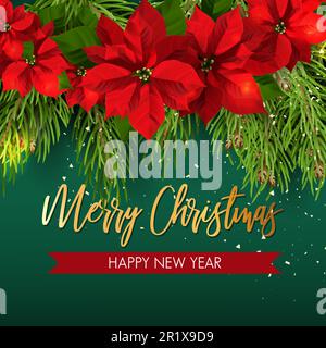 Christmas and New Year typographical on red background with Gold ...