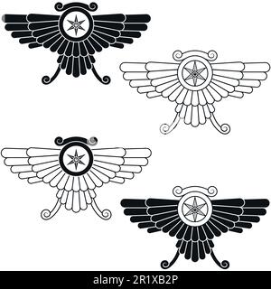 Vector design of Faravahar symbol, winged solar disk, Zoroastrian ...