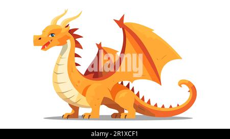 Cartoon orange dragon. Vector illustration isolated on white background. Stock Vector