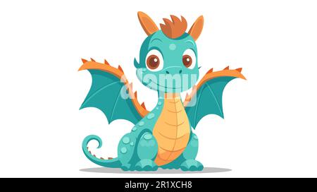 Cartoon blue dragon. Vector illustration isolated on white background Stock Vector