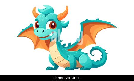 Cartoon blue dragon. Vector illustration isolated on white background Stock Vector