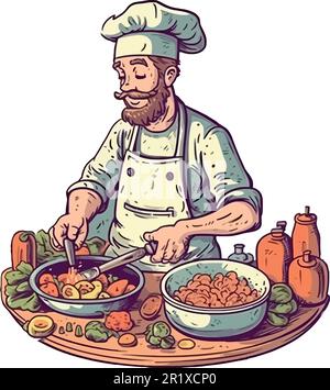 One cheerful chef smiling over white Stock Vector
