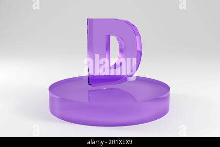 3d alphabet, letters shape made of purple glass on grey background, 3d render, letter D Funny design concept Stock Photo