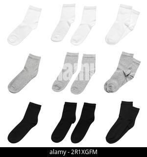 Set with different socks on white background Stock Photo