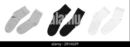 Set with different socks on white background. Banner design Stock Photo