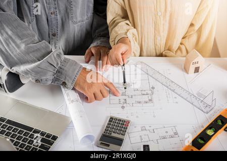 Architect team meeting consult and work for architectural construction project working with partner Stock Photo