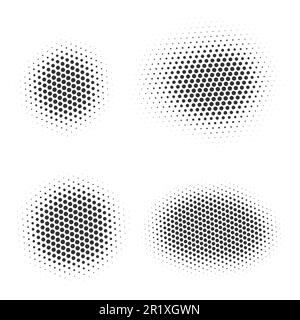 Half tone dotted circles. Vector round shape with grunge texture. Abstract gradient elements isolated on white background Stock Vector