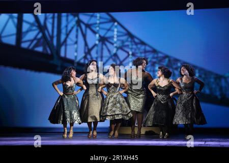 Sydney, Australia. 16th May 2023. First look at TINA – THE TINA TURNER MUSICAL full cast on stage and in costume performing two songs. Theatre Royal Sydney, 108 King Street. Credit: Richard Milnes/Alamy Live News Stock Photo