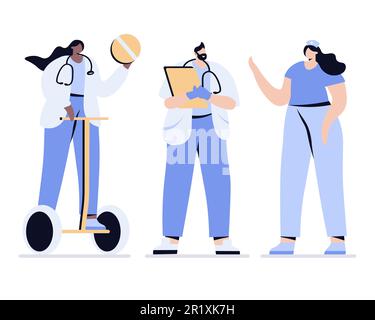 medical man people vector doctors and nurses doctor on segway with tablet Stock Vector