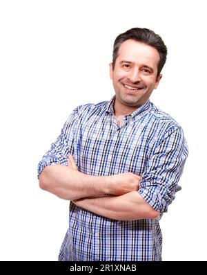 Confidence grows with age. A cropped portrait of a happy middle-aged man, isolated on white. Stock Photo