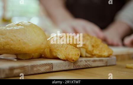 Freshly baked croissants, homemade croissant. Stock Photo