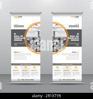 Corporate Roll-Up Banner Template. Abstract geometric background, Modern x-banner and flag-banner, Rectangle size. Stock Vector