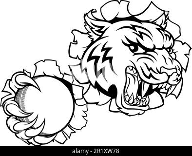 Tiger Cricket Player Animal Sports Mascot Stock Vector
