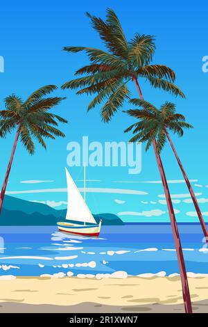 Tropical Sea Landscape with Palms and Ship Stock Vector Image & Art - Alamy