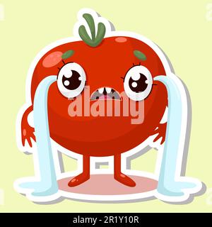 Vector illustration of tomato character sticker Stock Vector