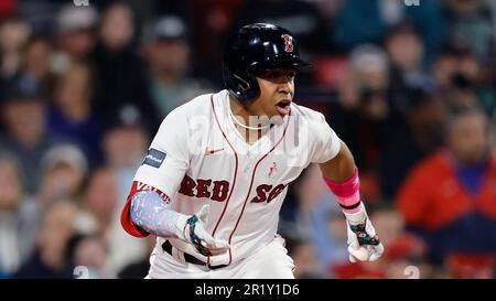 Boston Red Sox's Enmanuel Valdez celebrates after his two-run home run  during the sixth inning of a baseball game against the Toronto Blue Jays,  Monday, May 1, 2023, in Boston. (AP Photo/Michael