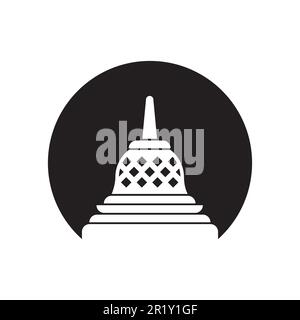 circle stupa borobudur icon vector isolated on white background. Stock Vector