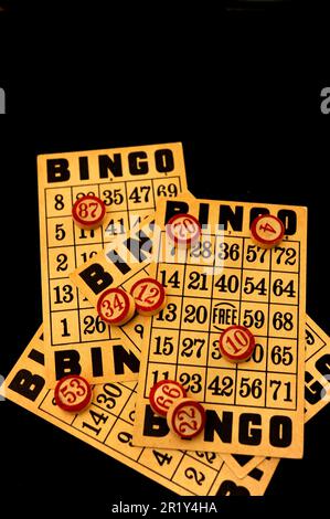 vintage bingo cards and markers Stock Photo