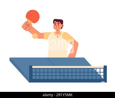 Asian man with paddle playing ping-pong match semi flat colorful vector character Stock Vector