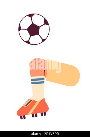 Soccer ball juggle semi flat colorful vector first view leg Stock Vector