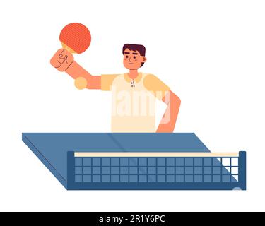 Asian man with paddle playing ping-pong match semi flat colorful vector character Stock Vector
