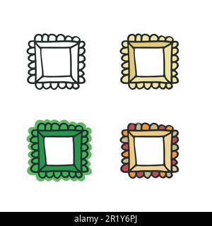 Frames set. Hand drawn decorative doodle ink brush stroke borders, scribbled line, square geometrical shapes for kids cards, photo, web design Stock Vector