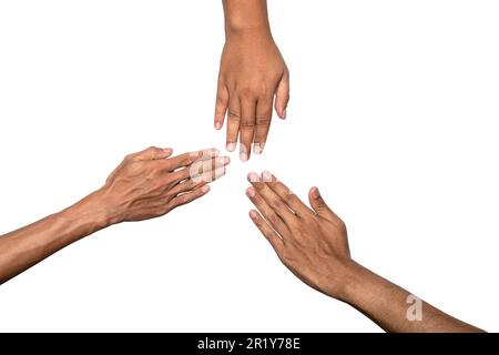 Playing rock paper scissors isolated over white background Stock Photo