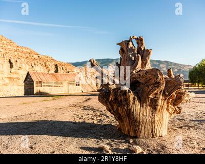 Great view of Outdoors  western style set for movies, mini hollywood in the middle of desert, in Tabernas, Almeria, Andalucia, Spain Stock Photo