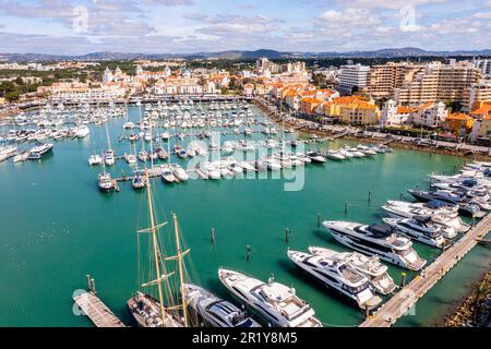 Awesome view of modern, lively and sophisticated Vilamoura Marina  , one of the largest leisure resorts in Europe, Vilamoura, Algarve, Portugal Stock Photo