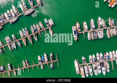 Awesome view of modern, lively and sophisticated Vilamoura Marina  , one of the largest leisure resorts in Europe, Vilamoura, Algarve, Portugal Stock Photo