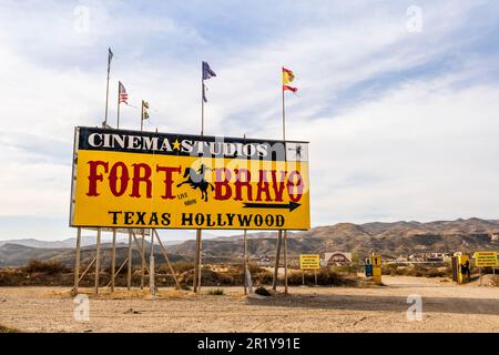 Almeria, Andalusia, Spain -December 03rd 2022: nice view of Fort Bravo cinema studio in Tabernas desert , Almeria , Andalusia, Spain Stock Photo