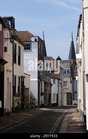 View down Coppin Street, looking towards Middle Street, with  the  twin Spires of the Landmark Centre in the background. Deal, Kent Stock Photo