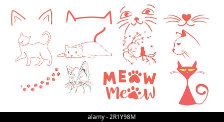 Cute cats vector file features some  cats in a variety of poses. Perfect for greeting cards, posters, and websites. Kids will love the cartoon style Stock Vector