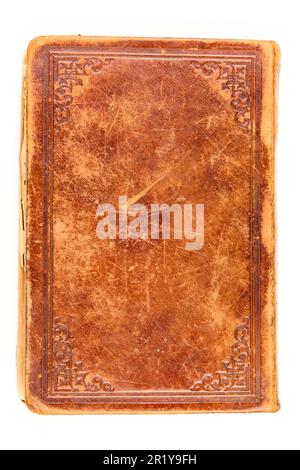 Old book leather cover isolated on white background Stock Photo