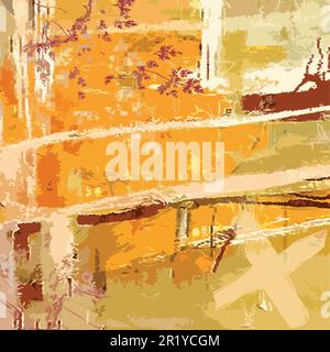 Modern Abstract Art - Vector Illustration From Digital Contemporary Painting Square Colorful Composition Orange Colors Stock Vector