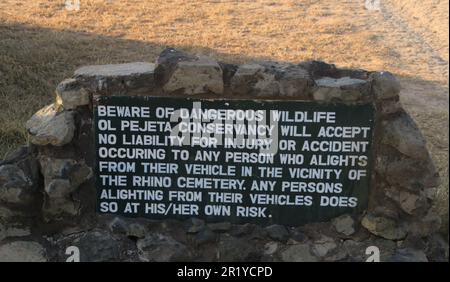 Ol Pejeta Conservancy. Laikipia Plateau, Kenya, Africa, Rhino cemetery, rhino headstones marking where animals died from poaching, and natural causes. Stock Photo