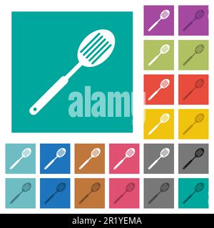 kitchen spatula solid multi colored flat icons on plain square backgrounds. Included white and darker icon variations for hover or active effects. Stock Vector