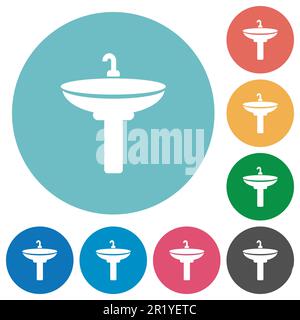 Sink flat white icons on round color backgrounds Stock Vector