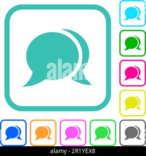 Two oval chat bubbles solid vivid colored flat icons in curved borders on white background Stock Vector