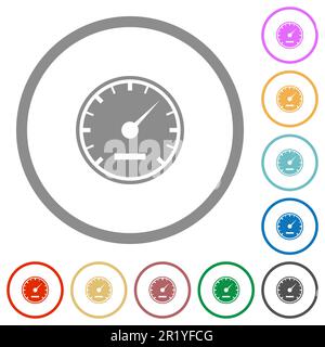 Speedometer solid flat color icons in round outlines on white background Stock Vector