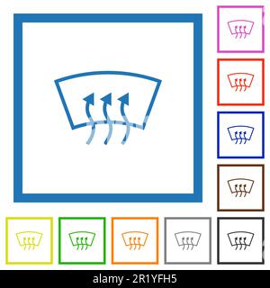 Windshield defrost flat color icons in square frames on white background Stock Vector
