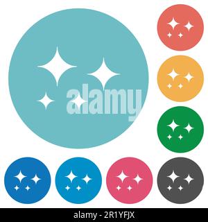 Glare stars solid flat white icons on round color backgrounds Stock Vector