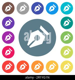 Nib solid flat white icons on round color backgrounds. 17 background color variations are included. Stock Vector
