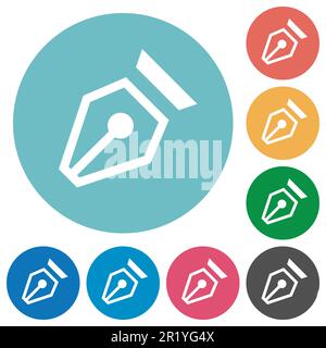 Nib outline flat white icons on round color backgrounds Stock Vector